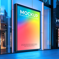 Modern City Building Lightbox Mockup, Colorful Gradient Design Mockup Template psd