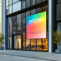 Modern Building with Colorful Shopfront Mockup Display psd