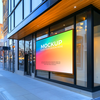 Modern Building Storefront Mockup Colorful Digital Signage Display psd