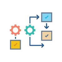 Automated workflow flowchart of gears and checklist boxes vector