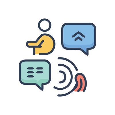 Voice assistant communication, natural language processing, AI technology icon
