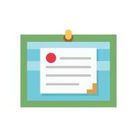 Bulletin board with note attached by pushpin icon vector