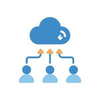 Cloud computing icon with people, network sharing, services vector
