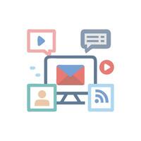 Colorful icon of computer network with social interactions vector