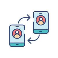 Data exchange between phones in a circular arrow vector