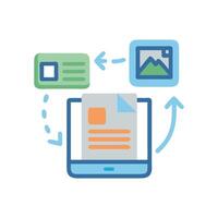 Data transformation with computer, image, and document icon vector