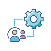 Teamwork configuration process showing a connected gear and employees vector