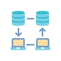 Database Synchronization with Laptop Connection, Data Transfer Icon vector