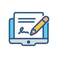 Digital signature concept with a monitor and pencil vector