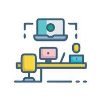 Modern workplace setup with person and computers illustration vector