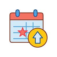 Calendar with arrow pointing up indicating an upload vector
