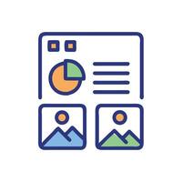 Website dashboard interface with graphs and images design vector