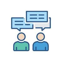 Collaboration icon with people communicating through speech bubbles vector