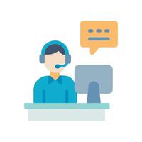 Customer Support Icon with Headset and Computer vector