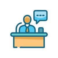 Conference speaker at podium with speech bubble vector