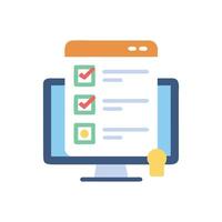Online Checklist with Checkmarks and Bulb on Computer vector