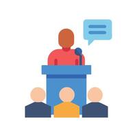 Public speaker on a platform addresses the audience vector