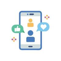Mobile phone with social media icons and chat vector