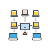 Network Diagram Computers Connected to Server on Black vector
