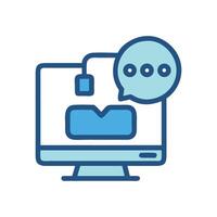 Online communication icon with computer screen and speech bubble vector