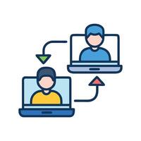 Virtual Communication Two People Using Laptops to Connect vector