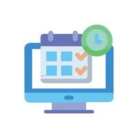 Online Calendar Schedule Icon with Tick Marks and Clock vector