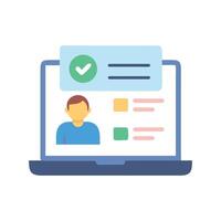 Online profile on laptop computer with checkmark icon vector