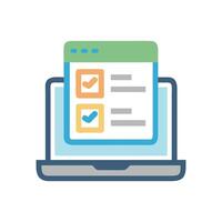 Online Survey on Laptop with Checkmarks and List vector