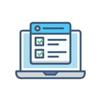 Laptop checklist Online tasks and survey completed icon vector