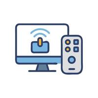 Smart TV with remote control and power button vector