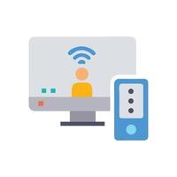 Online call flat icon with computer and remote vector