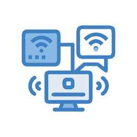Network communication icon, computer and wifi sharing concept vector