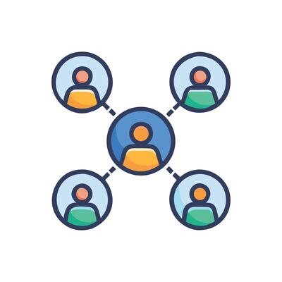 Network Hub Connecting Individuals, Collaboration and Social Media Concept
