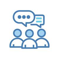 Collaboration and discussion icon showing teamwork and conversation vector