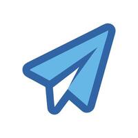 Blue paper airplane icon on black background, send message vector