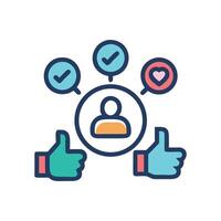 a thumbs up icon with a person and thumbs up vector