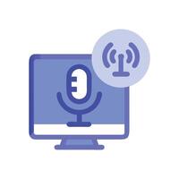 Podcast live stream on computer icon design illustration vector