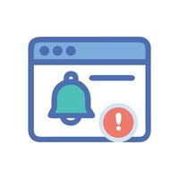 Browser notification alert with exclamation mark and bell vector