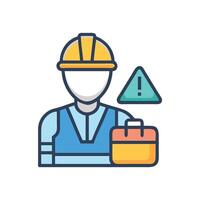 Construction worker icon with hard hat and toolbox vector