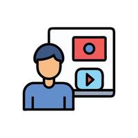 Man presenting content, online streaming platform icon vector