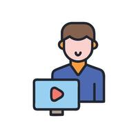 Man watching online on computer icon illustration vector