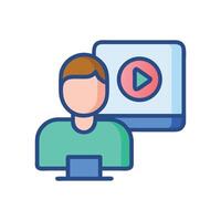 Online course, watching, learning, person and screen vector