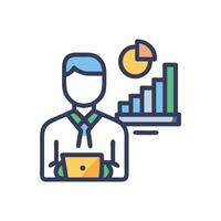 Businessman analyzing financial data with laptop and charts vector