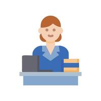 Office worker at desk with computer and books vector