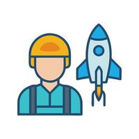 Scientist with rocket launch, innovation and space travel vector