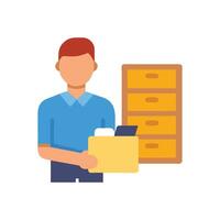 Man Organizes Files in Office Drawer, Record Keeping vector