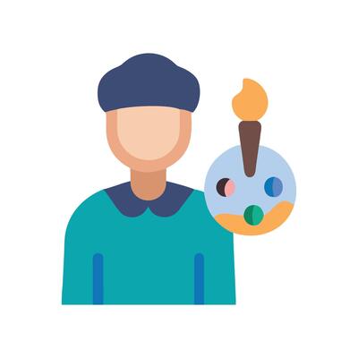 Illustration of a painter with palette and paintbrush