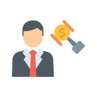 Financial advisor avatar with dollar coin and gavel vector