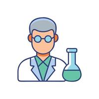 Scientist icon with flask, science, research, experiment vector