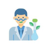 Scientist with plant in flask illustration on black background vector